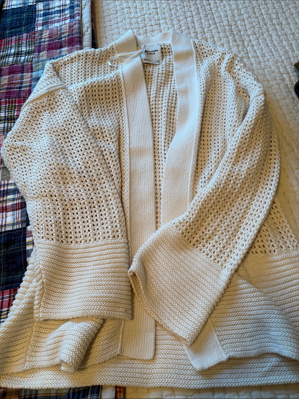 Abercrombie & Fitch Cream Open-Knit Cotton Cardigan